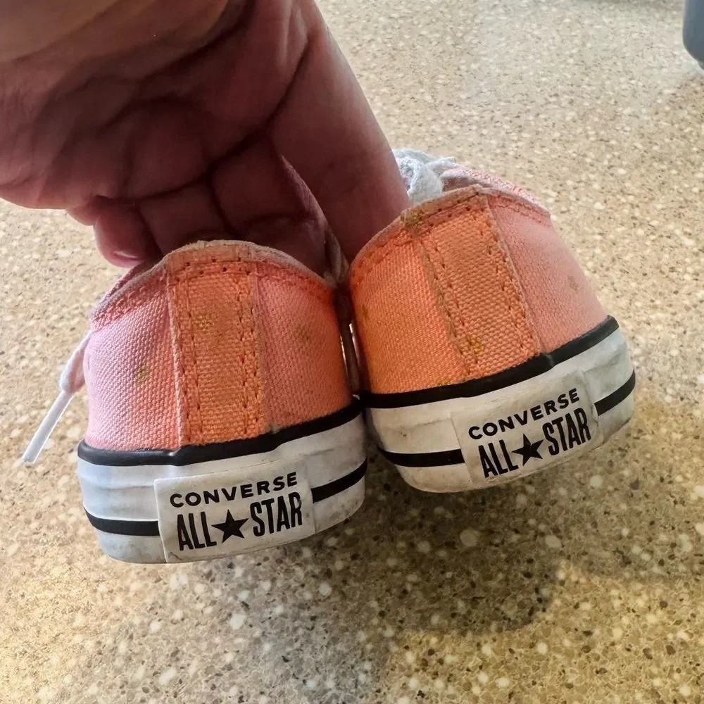 Coral/Orange Converse Sneakers with Gold Star Print for Baby